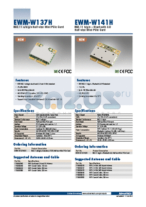 EWM-W141H datasheet - 802.11 b/g/n  Bluetooth 3.0 Half-size Mini PCIe Card