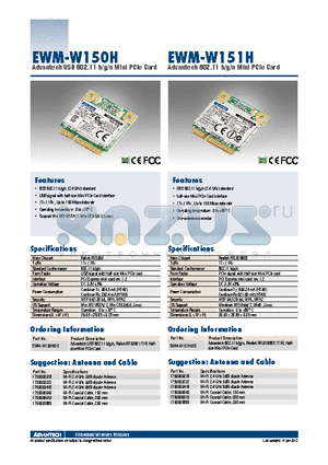 EWM-W151H datasheet - Advantech 802.11 b/g/n Mini PCIe Card