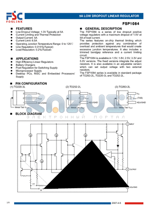 FSP1084D15 datasheet - 5A LOW DROPOUT LINEAR REGULATOR