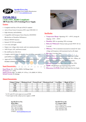 FSP100-50LG datasheet - 100 Watts Flex ATX Switching Power Supply