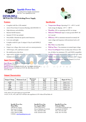 FSP100-50PL1 datasheet - 100 Watts Flex ATX Switching Power Supply