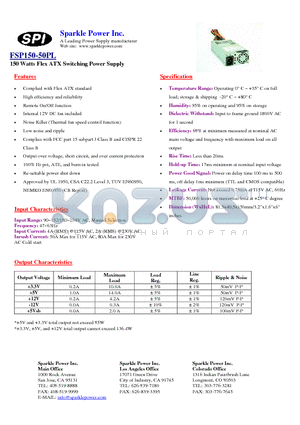 FSP150-50PL datasheet - 150 Watts Flex ATX Switching Power Supply