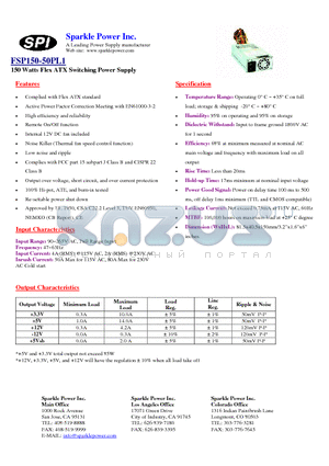 FSP150-50PL1 datasheet - 150 Watts Flex ATX Switching Power Supply