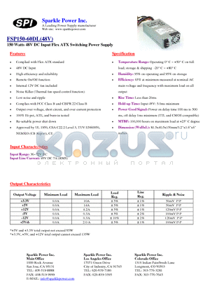 FSP150-60DL datasheet - 150 Watts 48V DC Input Flex ATX Switching Power Supply