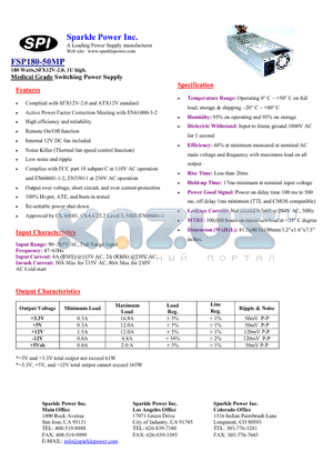 FSP180-50MP datasheet - 180 Watts,SFX12V-2.0, 1U high.