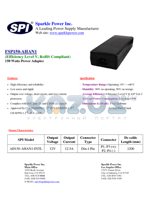 FSP150-AHAN1 datasheet - 150 Watts Power Adapter High efficiency and reliability