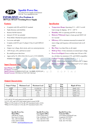 FSP180-50NIV datasheet - 180 Watts SFX12V Switching Power Supply