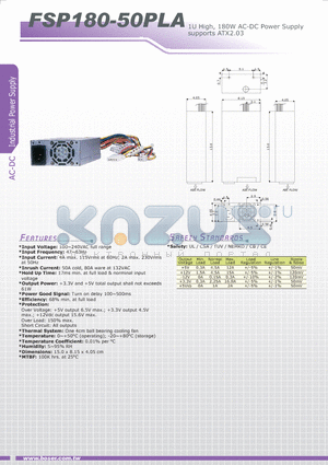 FSP180-50PLA datasheet - 1U High, 180W AC-DC Power Supply supports ATX2.03