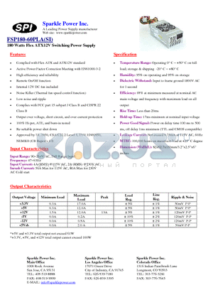 FSP180-60PLA datasheet - 180 Watts Flex ATX12V Switching Power Supply