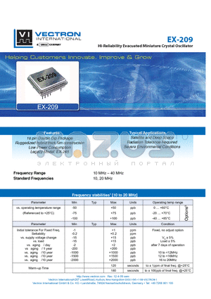 EX-209 datasheet - Hi-Reliability Evacuated Miniature Crystal Oscillator