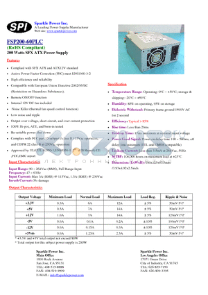 FSP200-60PLC datasheet - 200 Watts SFX ATX Power Supply High efficiency and reliability