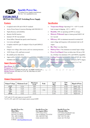 FSP200-50PLF datasheet - 200 Watts Flex ATX12V Switching Power Supply