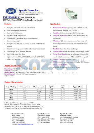 FSP200-60SAV datasheet - 200 Watts Flex ATX12V Switching Power Supply