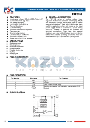 FSP2132C28AD datasheet - 300MA HIGH PSRR LOW DROPOUT CMOS LINEAR REGULATOR