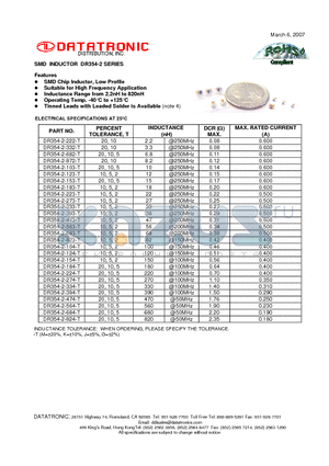 DR354-2-124-T datasheet - SMD INDUCTOR