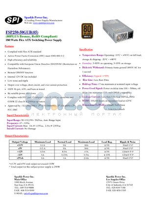 FSP250-50GUB85 datasheet - 180 Watts Flex ATX Swithcing Power Supply