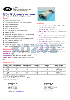 FSP250-601UD datasheet - 250 Watts ATX12V 1U Switching Power Supply