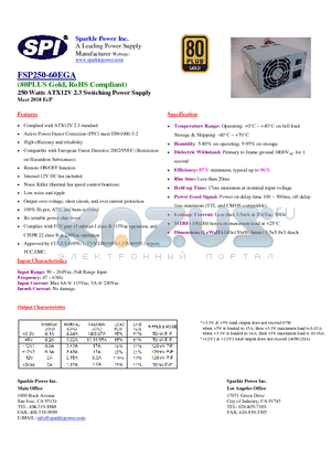 FSP250-60EGA datasheet - 250 Watts ATX12V 2.3 Switching Power Supply