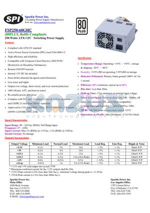 FSP250-60GHC datasheet - 250 Watts ATX12V Switching Power Supply