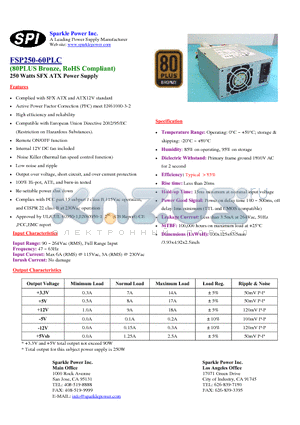 FSP250-60PLC datasheet - 250 Watts SFX ATX Power Supply