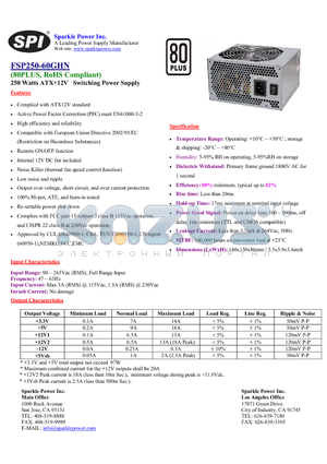 FSP250-60GHN datasheet - 250 Watts ATX12V Swithcing Power Supply