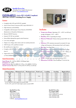 FSP250-60PLN datasheet - 250 Watts ATX12V Switching Power Supply