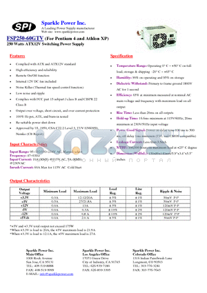 FSP250-60GTV datasheet - 250 Watts ATX12V Switching Power Supply