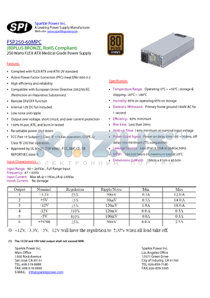 FSP250-60MPC datasheet - 250 Watts FLEX ATX Medical Grade Power Supply