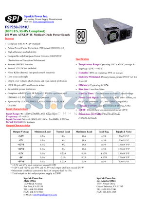 FSP250-70MU datasheet - 250 Watts ATX12V 1U Medical Grade Power Supply