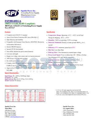 FSP300-60EGA datasheet - 300 Watts ATX12V 2.3 Swithching Power Supply