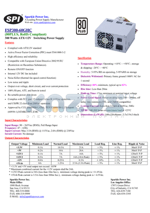 FSP300-60GHC datasheet - 300 Watts ATX12V Switching Power Supply
