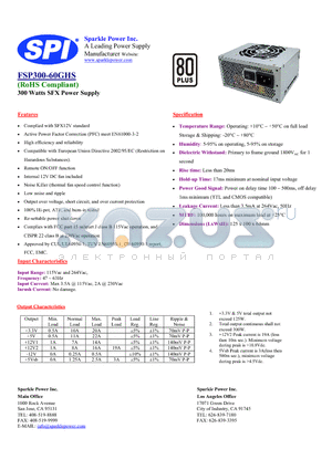 FSP300-60GHS datasheet - 300 Watts SFX Power Supply