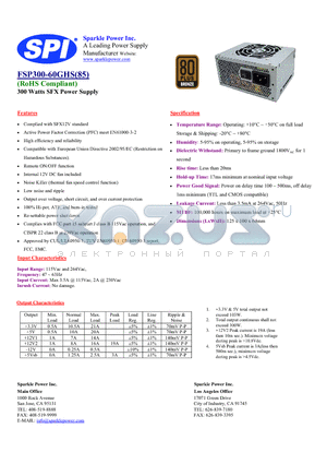 FSP300-60GHS85 datasheet - 300 Watts SFX Power Supply