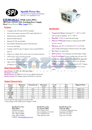FSP300-60GLC datasheet - 300 Watts ATX12V-2.01, Switching Power Supply
