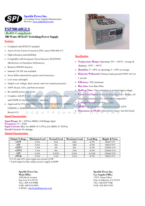 FSP300-60GLS datasheet - 300 Watts SFX12V Switching Power Supply