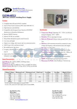 FSP300-60PLN datasheet - 300 Watts ATX12V Switching Power Supply