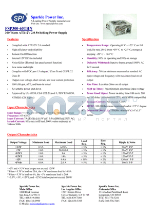 FSP300-60THN datasheet - 300 Watts ATX12V 2.0 Switching Power Supply