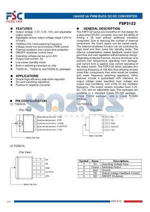 FSP3122 datasheet - 150KHZ 3A PWM BUCK DC/DC CONVERTER