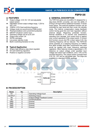 FSP3125S12AE datasheet - 150KHZ2A PWM BUCK DC/DC CONVERTER