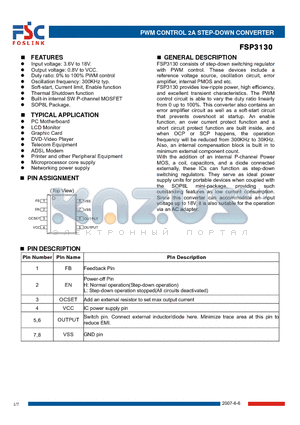 FSP3130SG datasheet - PWM CONTROL 2A STEP-DOWN CONVERTER