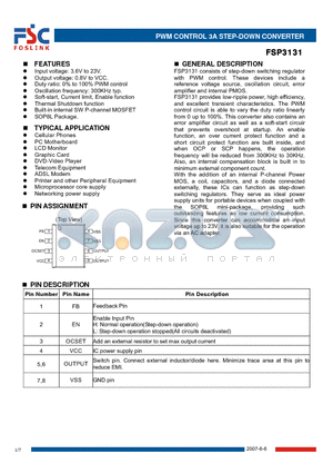 FSP3131 datasheet - PWM CONTROL 3A STEP-DOWN CONVERTER