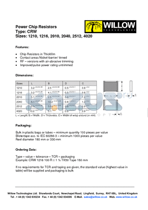 CRW1210 datasheet - Power Chip Resistors