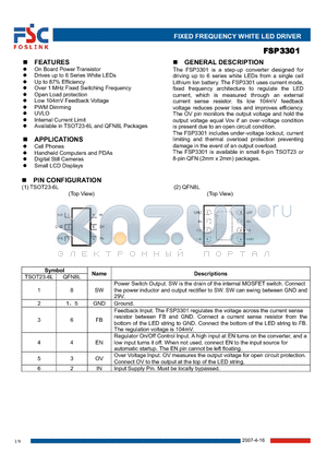 FSP3301QAD datasheet - FIXED FREQUENCY WHITE LED DRIVER