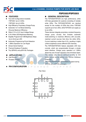 FSP3303QAD datasheet - 4 & 6 CHANNEL CHARGE PUMPS FOR WHITE LED BIAS