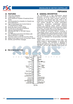 FSP33035 datasheet - BRUSHLESS DC MOTOR CONTROLLER