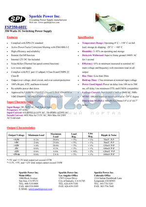 FSP350-601U datasheet - 350 Watts 1U Switching Power Supply