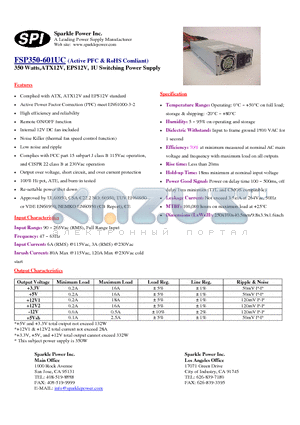 FSP350-601UC datasheet - 350 Watts,ATX12V, EPS12V, 1U Switching Power Supply