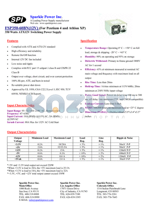 FSP350-60BN datasheet - 350 Watts ATX12V Switching Power Supply