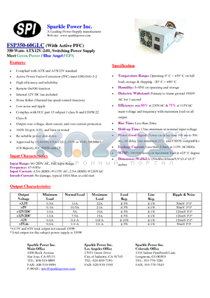 FSP350-60GLC datasheet - 350 Watts ATX12V-2.01, Switching Power Supply