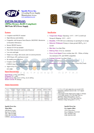 FSP350-60GHS85 datasheet - 300 Watts SFX Power Supply